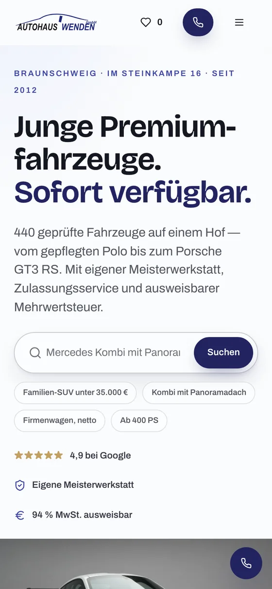 Startseite Autohaus Wenden, mobil